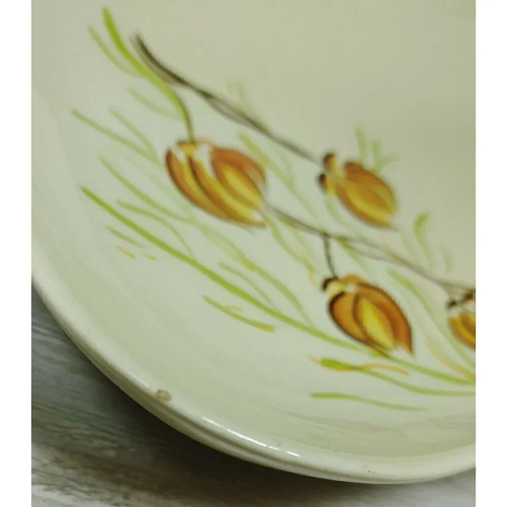 Red Wing Hand Painted Yellow Floral Dinnerware Curved Platter Stamp Rolling Tray